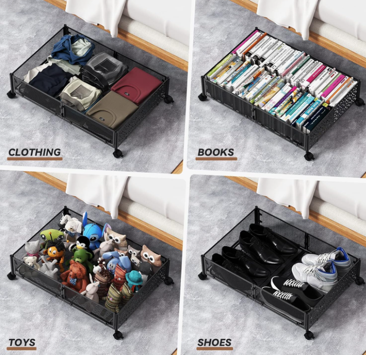 Metal Under-Bed Storage Box With Wheels; Stylish Patterned Design - Image 2