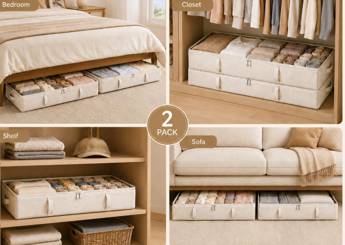 Under-Bed Storage Box With Side-Wall Support For Organizing Clothes And Blankets - Image 2