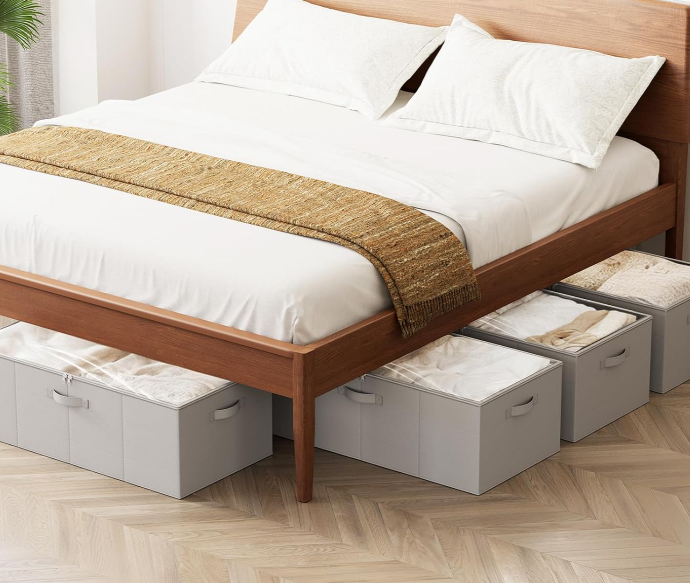 Large Under-Bed Storage Box With Lid; Ideal For Bedroom Or Dorm Clothing Organization