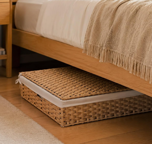 Faux-Rattan Under-Bed Storage Basket; High-Capacity Clothing Organization - Image 2