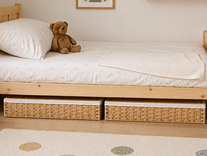 Faux-Rattan Under-Bed Storage Basket; High-Capacity Clothing Organization