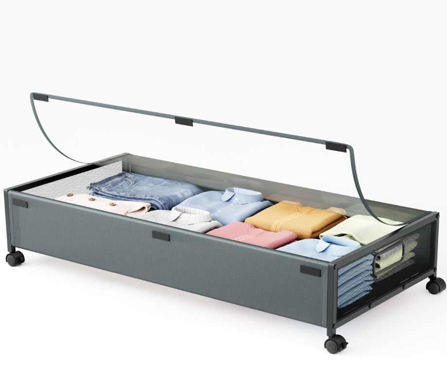 Under-Bed Storage Box With Wheels; Great For Organizing Bedroom Footwear