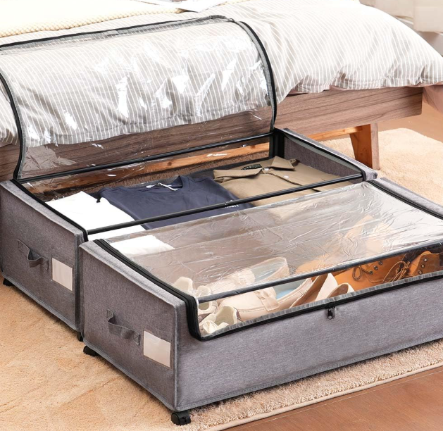 Tall Under-Bed Storage Box With Wheels For Storing Shoes And Clothing