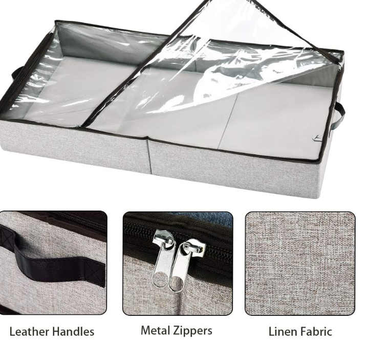 Under-Bed Storage Box With Zippered Viewing Window; Stylish Linen-Look Finish - Image 2