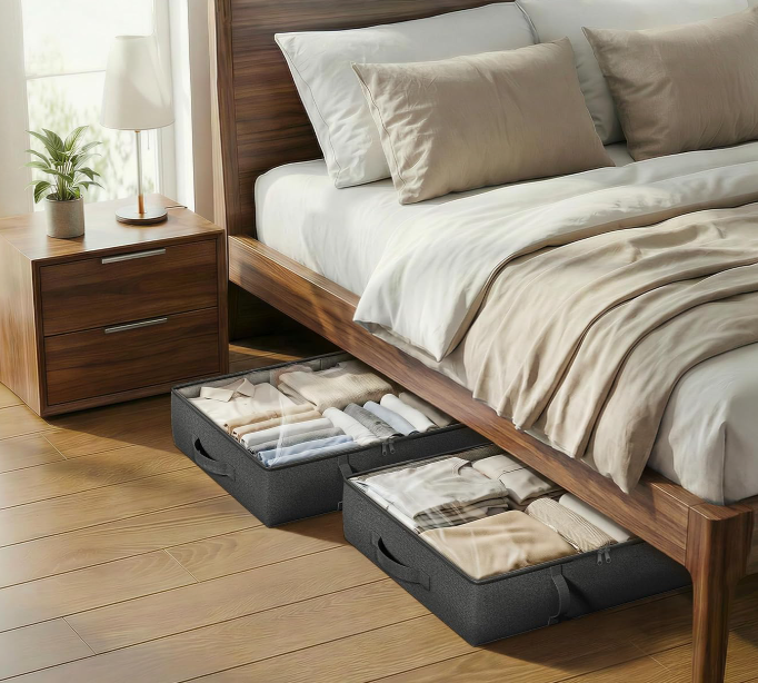 Low-Profile Under-Bed Storage Box; Space-Saving Clothing Organization