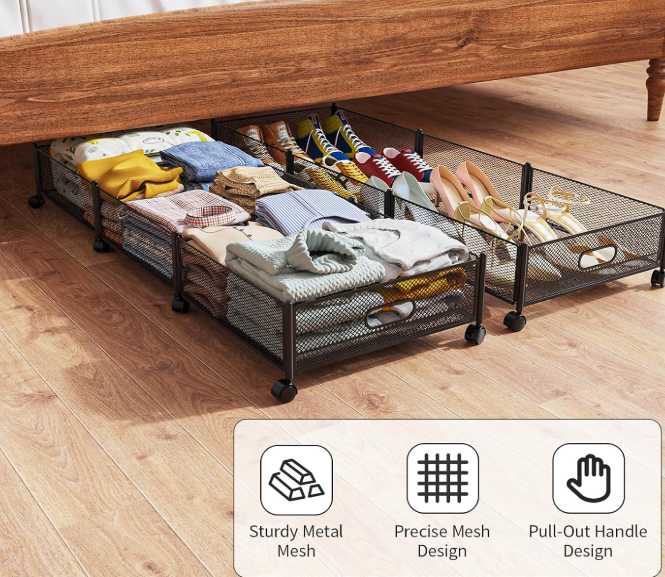 Metal-Frame Under-Bed Storage Box With Wheels For Organizing Clothes And Toys - Image 2