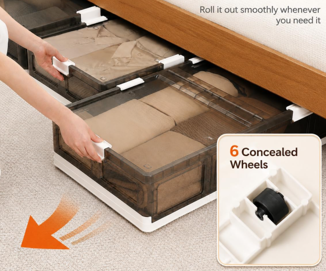 Stackable Under-Bed Storage Box With Wheels; Ideal For Bedrooms And Dorms - Image 2
