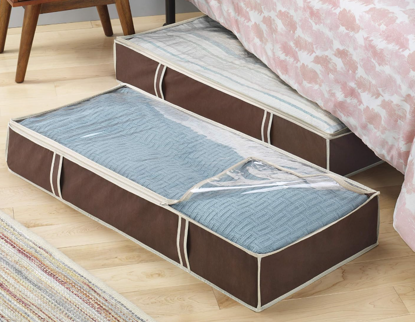 Under-Bed Storage Box With Zippered Viewing Window; Foldable Design For Clothing