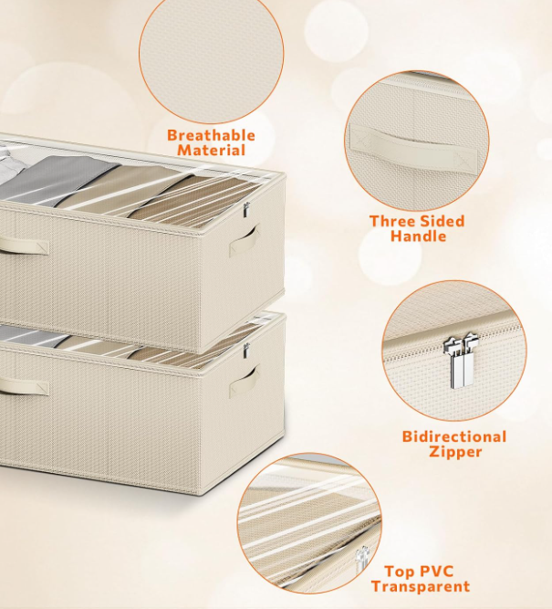 Tall Under-Bed Storage Box With Viewing Window For Clothing And Blankets - Image 2