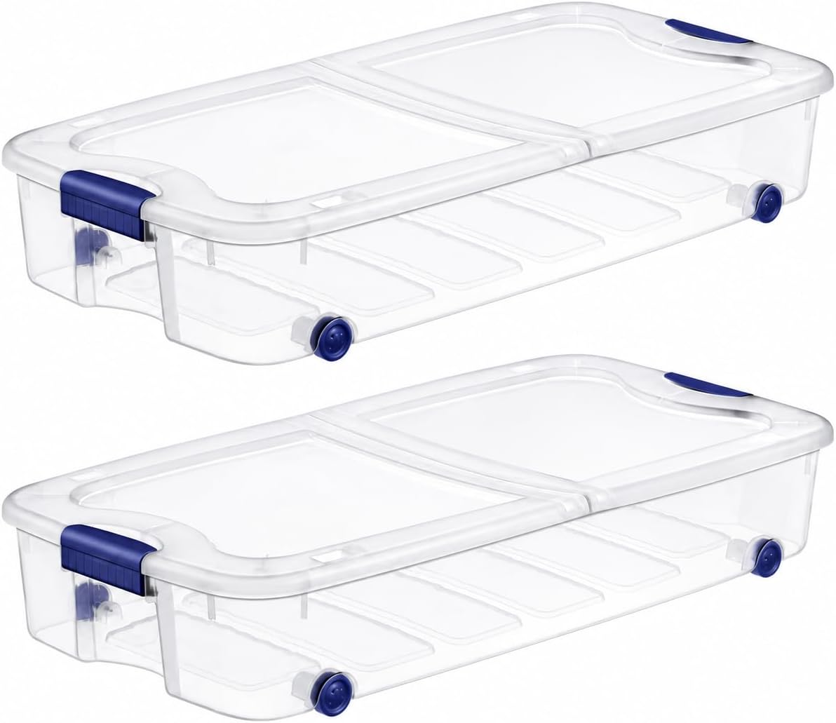 Transparent Under-Bed Storage Box With Wheels And Lid For Clothes And Blankets