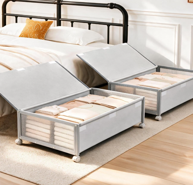 Tall Under-Bed Storage Box; High-Capacity Storage For Clothes And Blankets