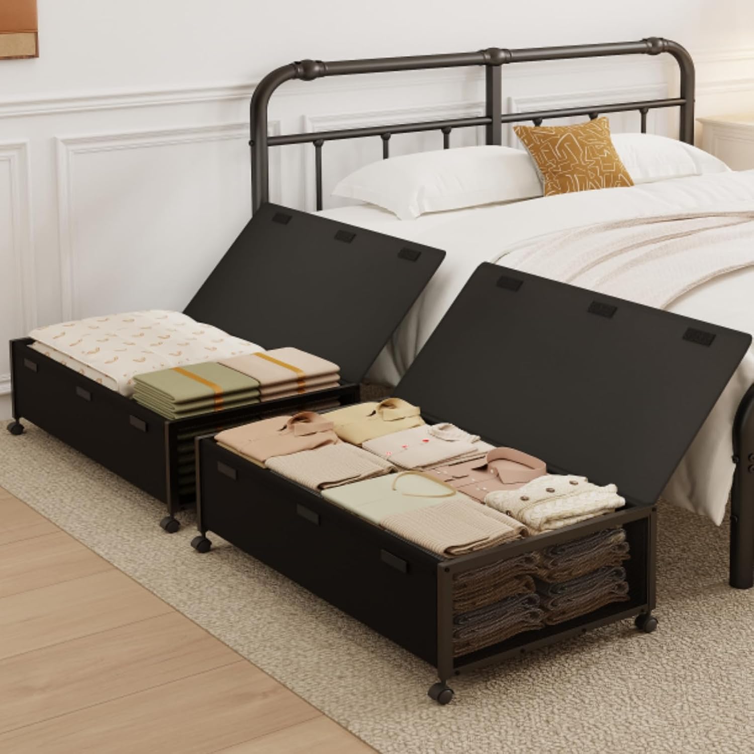 Deep Under-Bed Storage Box; High-Capacity Storage For Clothes And Blankets
