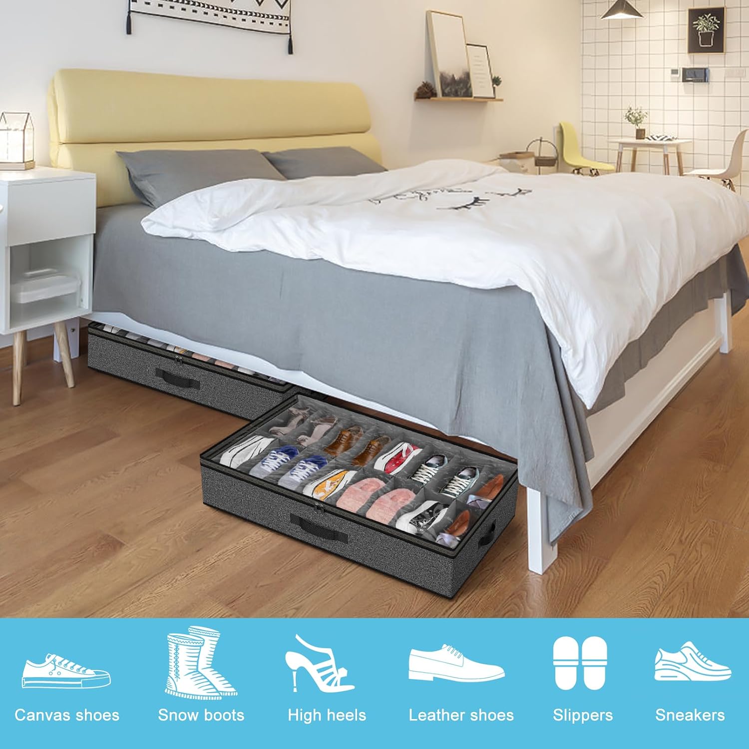 High-Capacity Under-Bed Shoe Storage Box; Ideal For Dorm Room Organization - Image 2