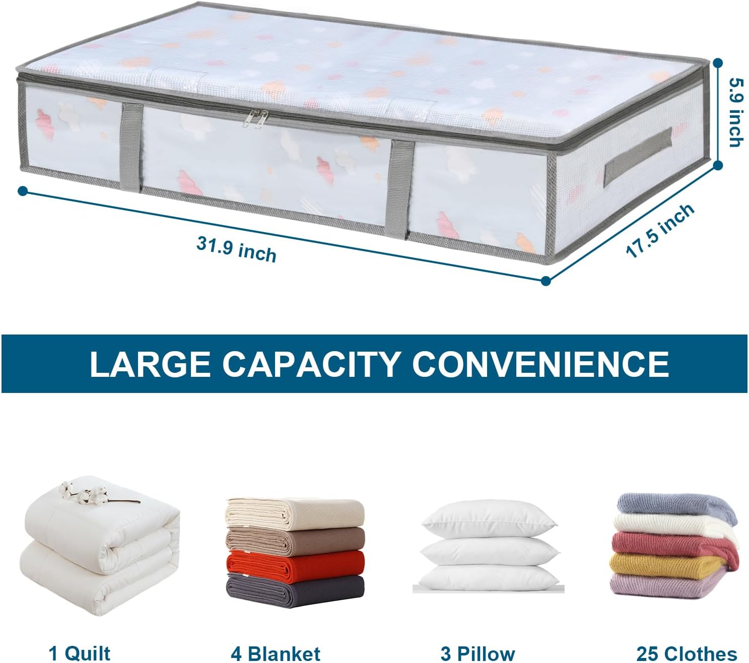 Moisture-Resistant Under-Bed Storage Box With Handles For Clothes And Blankets - Image 2