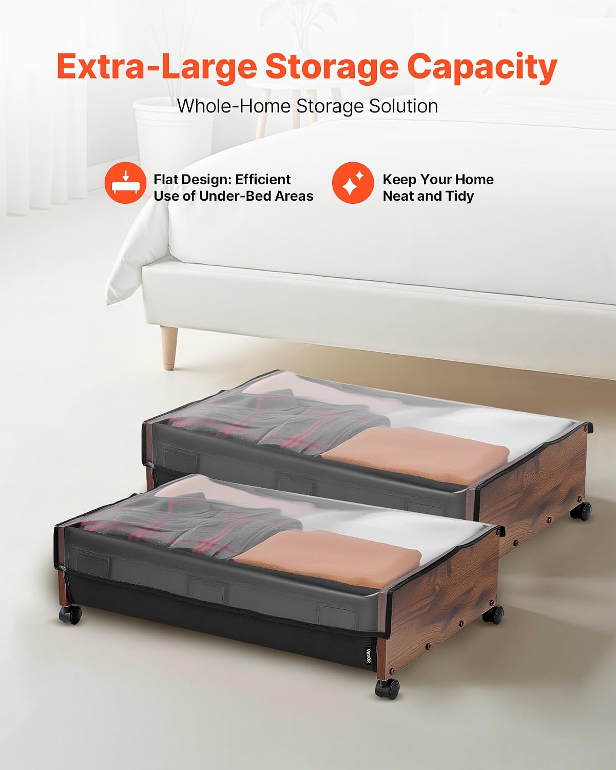 Under-Bed Storage Box With Wheels And Transparent Lid For Bedroom Clothing And Shoes - Image 2