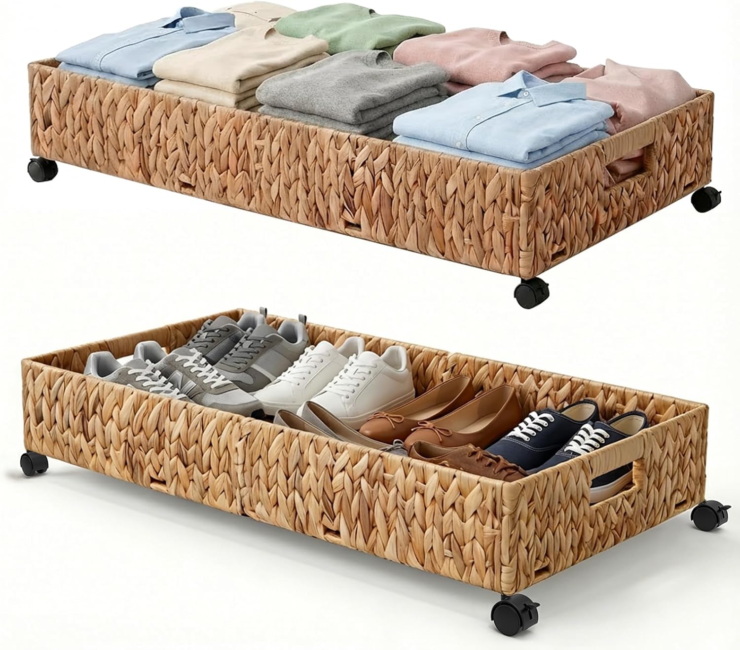 Hand-Woven Under-Bed Storage Box With Wheels For Shoes And Clothing