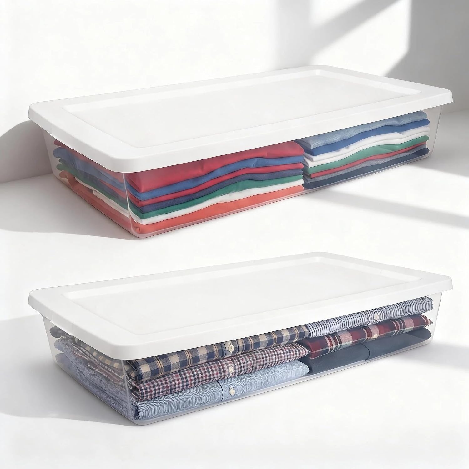 Stackable Transparent Under-Bed Storage Box With Lid For Household Clothing Organization