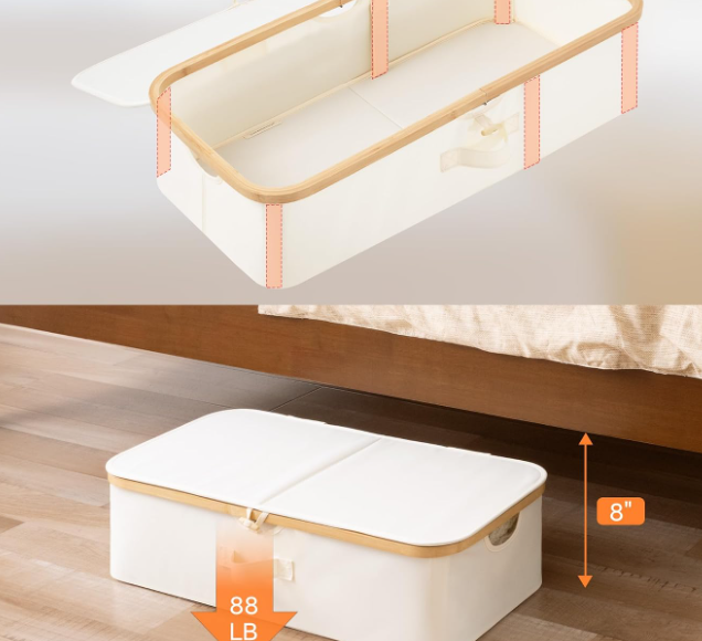 Low-Profile Under-Bed Storage Box With Bamboo Frame For Organizing Clothes - Image 2