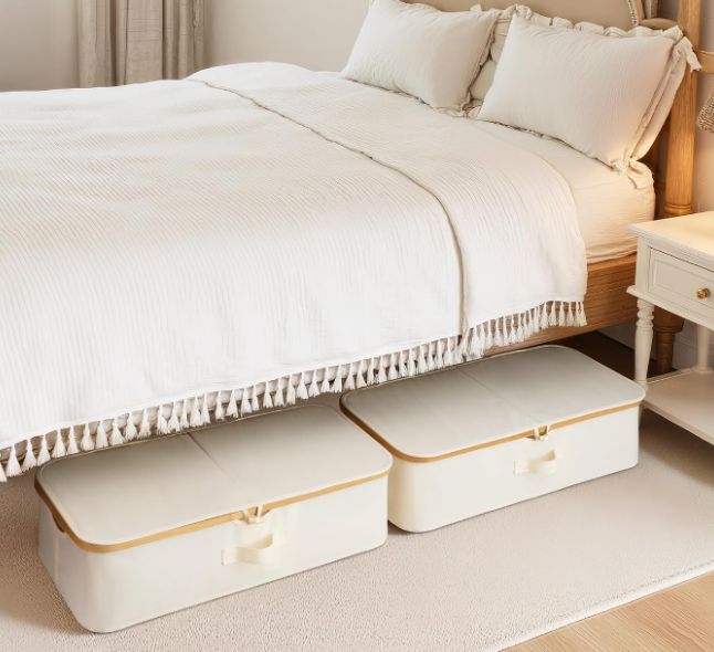 Low-Profile Under-Bed Storage Box With Bamboo Frame For Organizing Clothes