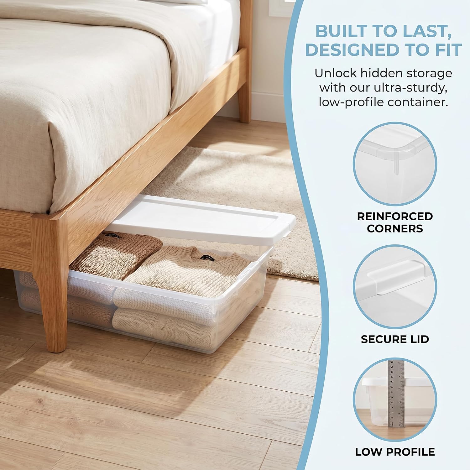 Stackable Transparent Under-Bed Storage Box With Lid For Household Clothing Organization - Image 2