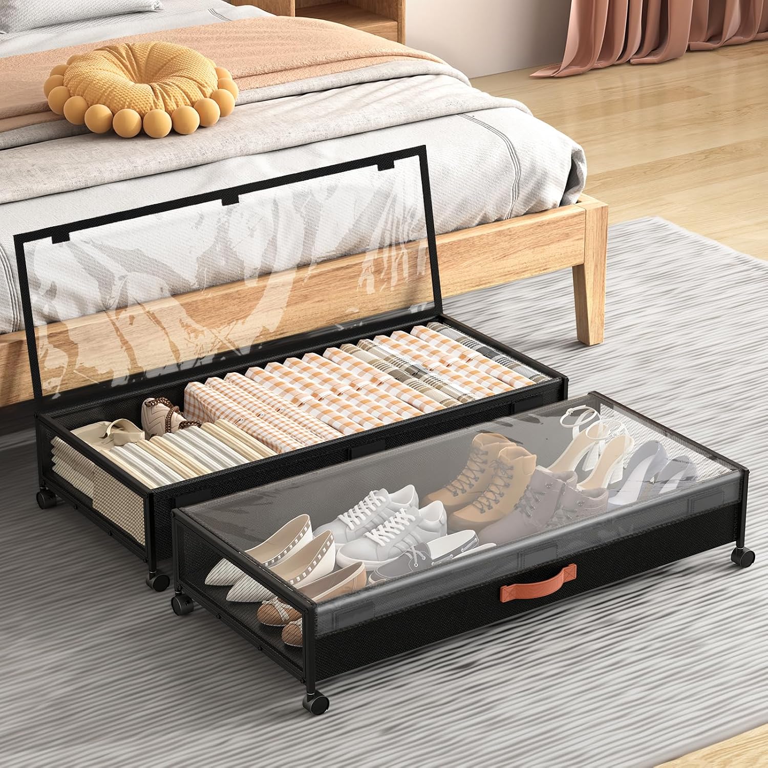 Under-Bed Storage Box With Wheels For Shoes, Blankets, Clothes, And Toys