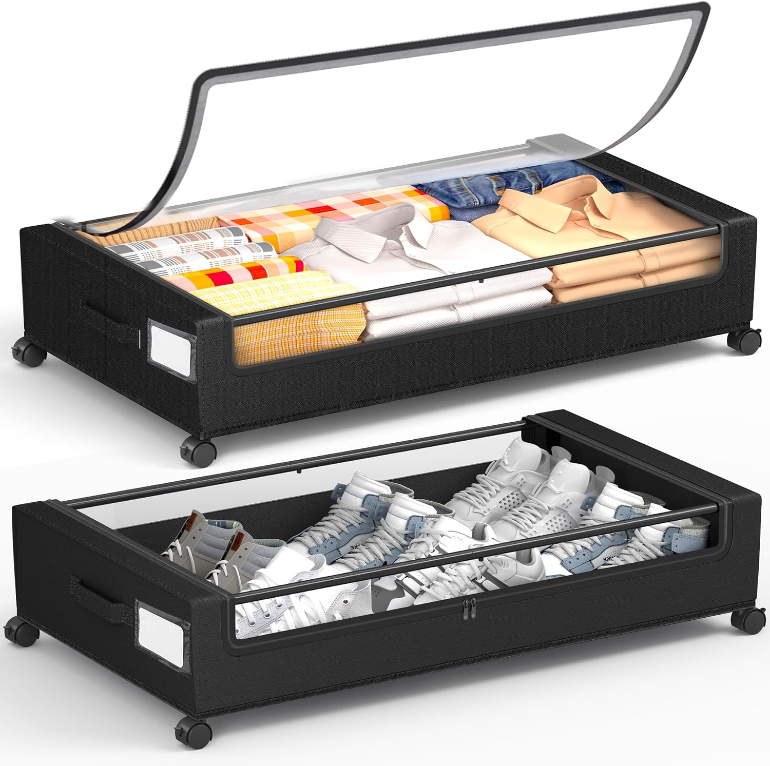 Metal Under-Bed Storage Box With Wheels; Drawer-Style Organizer For Clothes And Blankets