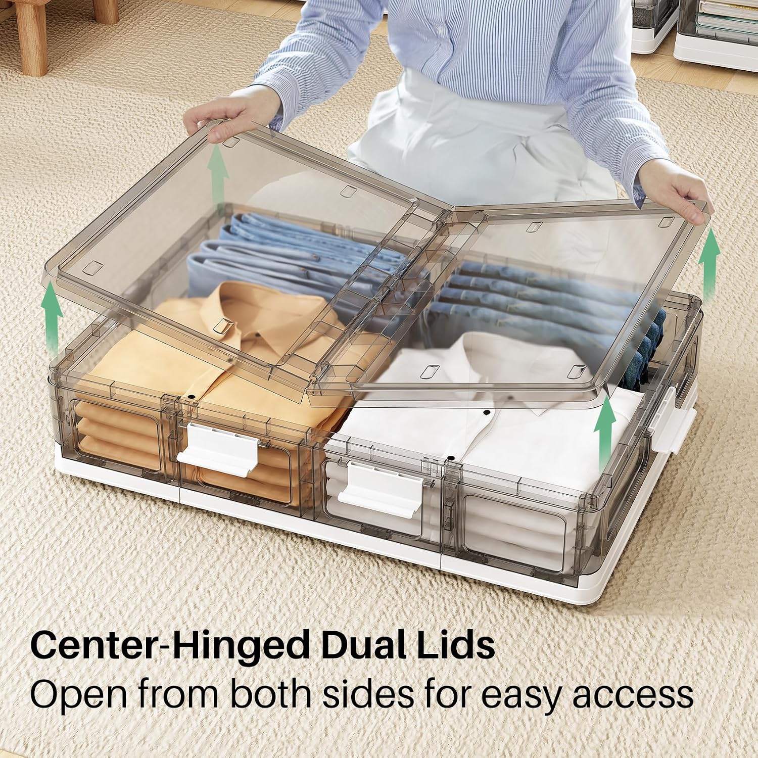 Low-Profile, High-Capacity Plastic Under-Bed Storage Box With Wheels - Image 2