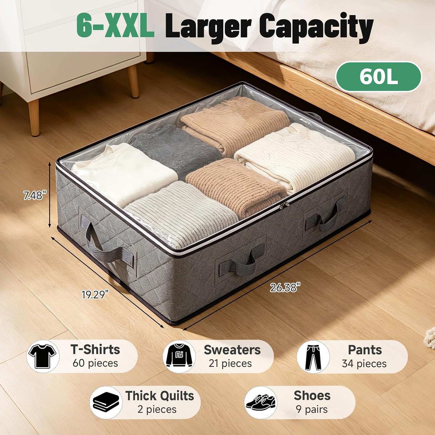 Under-Bed Storage Box With Transparent Viewing Window For Clothing Organization - Image 2