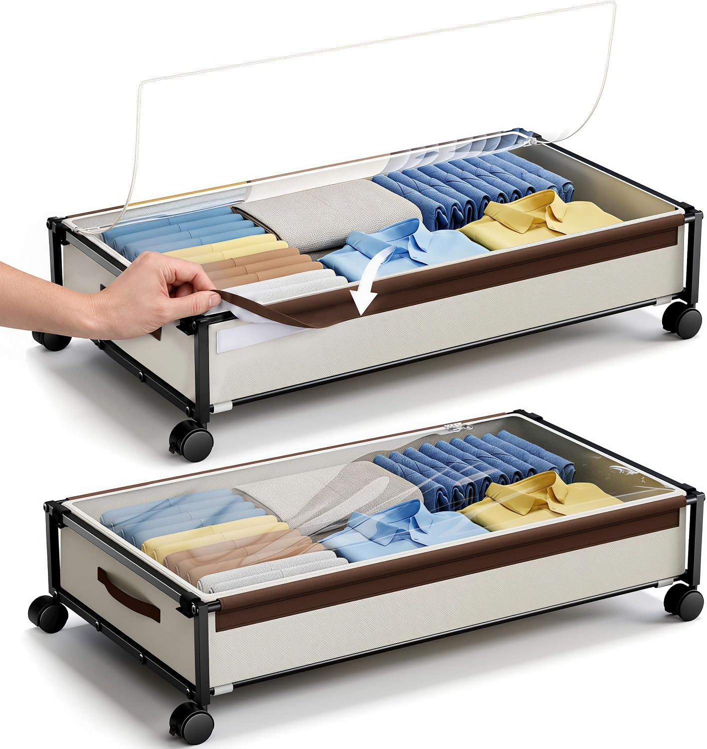 Modular Under-Bed Storage Box With Wheels For Clothes, Shoes, And Toys